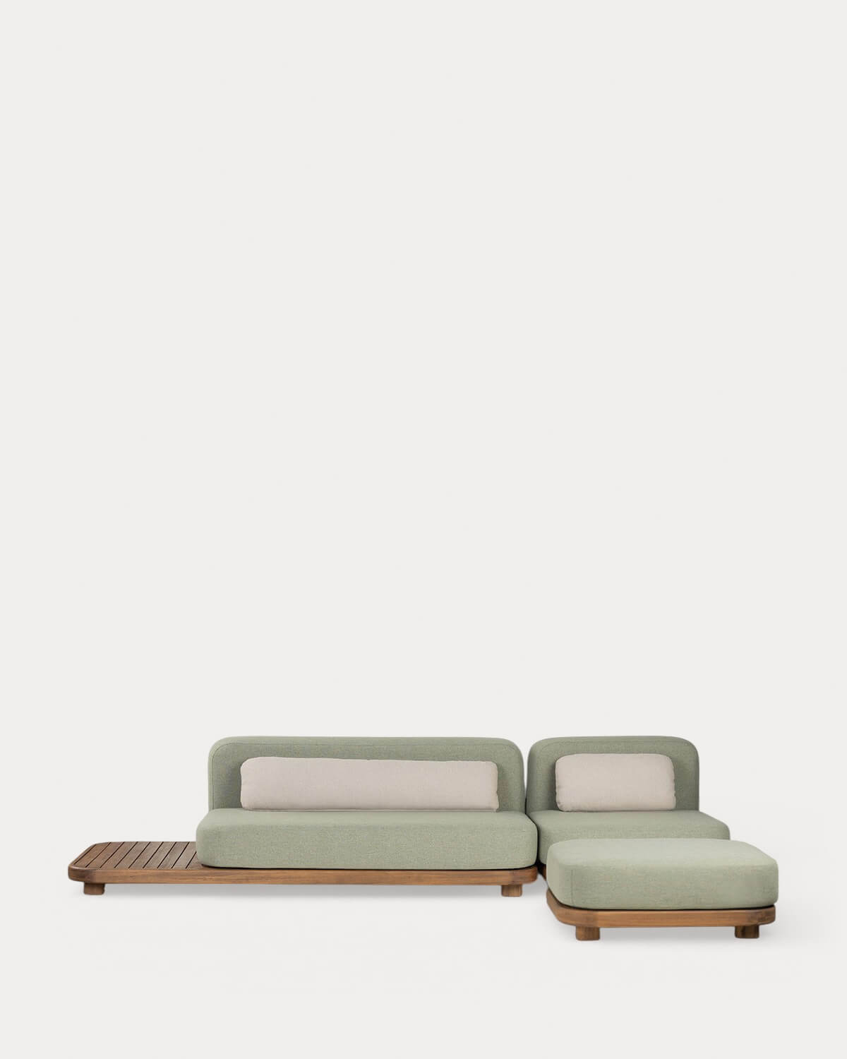 Set di Divani da Giardino Modulari da 2 Pezzi Modulo Divano e Modulo Centrale con Modulo Pouf in Legno di Acacia e Tessuto Redik, immagine della galleria 2