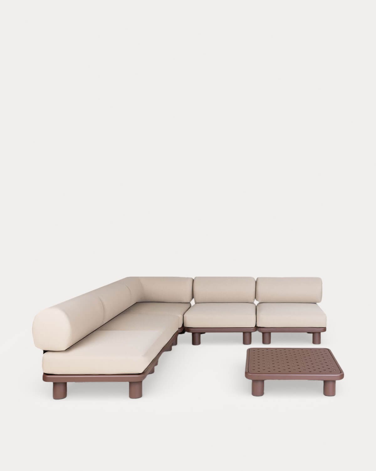 Set da Giardino con 4 Moduli Centrali, Modulo Angolare e Tavolino in Alluminio e Tessuto Lantana, immagine della galleria 1