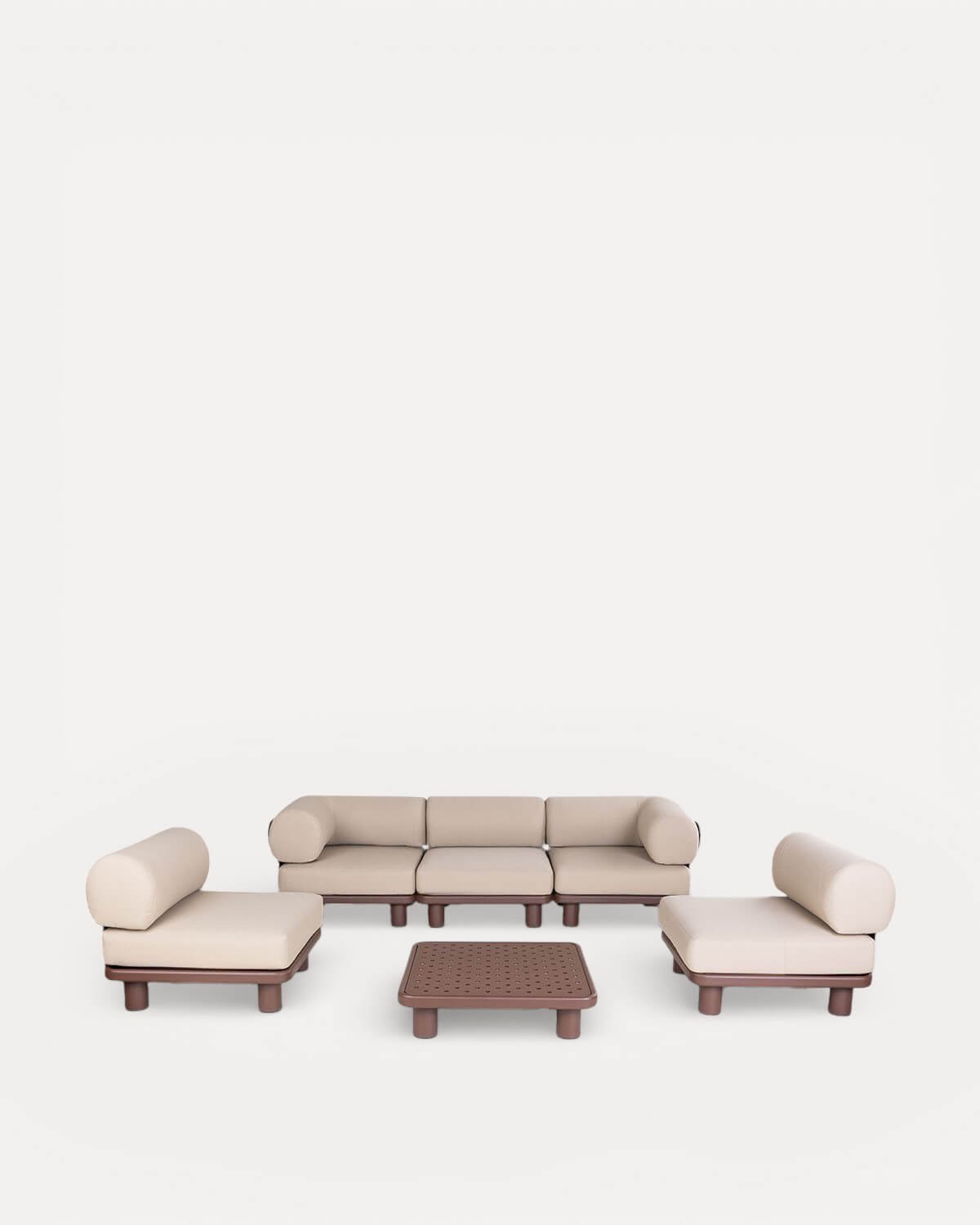 Set da Giardino con 3 Moduli Centrali, 2 Moduli Angolari e Tavolino in Alluminio e Tessuto Lantana, immagine della galleria 1