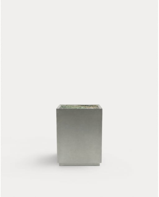 Tavolino Quadrato in Acciaio Inox e Marmo (35x35 cm) Imogen