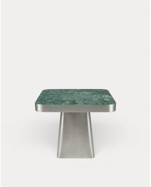 Tavolino Quadrato in Acciaio Inox e Marmo di Udaipur (50x50 cm) Ofelia