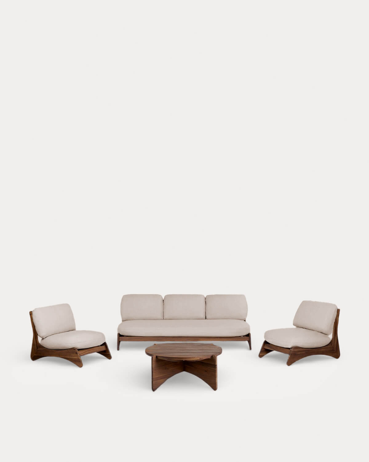 Set da Giardino con Divano a 3 Posti, 2 Poltrone e Tavolino in Legno di Acacia e Tessuto Lorent, immagine della galleria 1