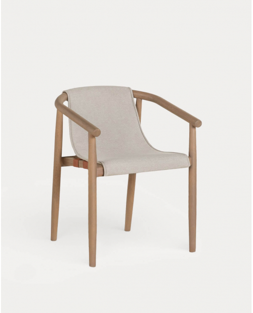 Sedia da Pranzo in Legno di Eucalipto e Tessuto di Clhoti - Beige Seashell