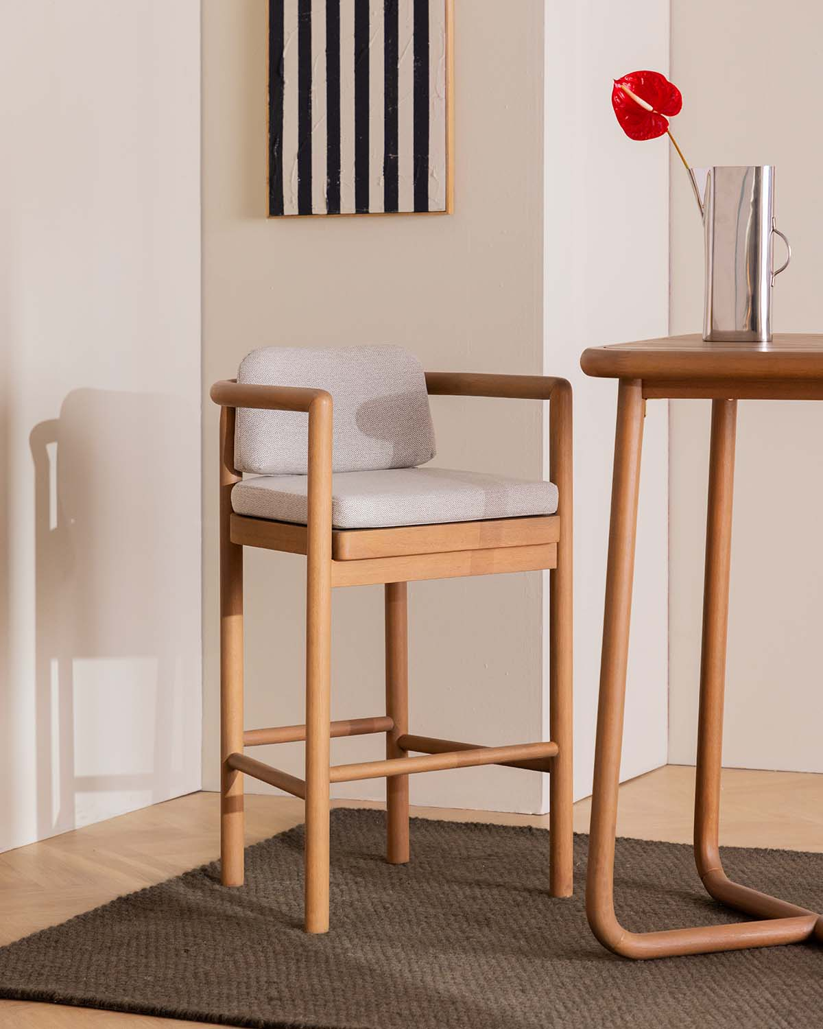 Pack 2 Sgabelli Alti in Legno di Eucalipto e Tessuto (77 cm) Elnes, immagine della galleria 2