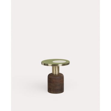Tavolino Rotondo in Legno di Mango e Metallo (Ø40,5 cm) Tillo Verde Olive - The Masie