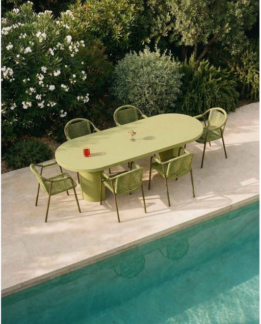 Tavolo Rotondo Estensibile in Alluminio per Esterni (Ø120-240x120 cm) Beca