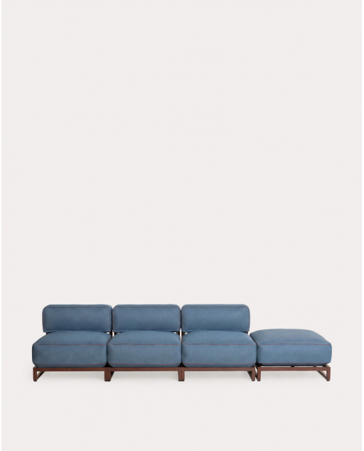 Divano da Giardino Modulare a 3 Pezzi con Modulo Centrale Modulo Pouf in Metallo e Tessuto Kristen