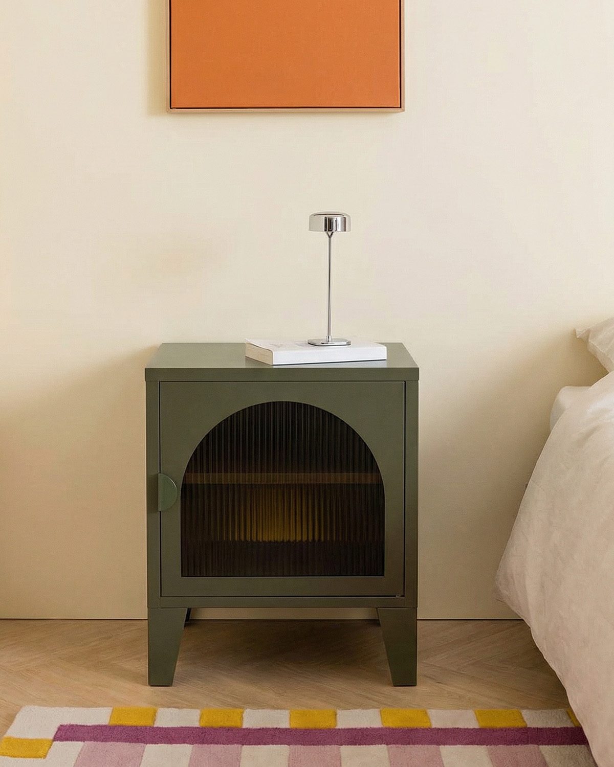 Comodino con Contenitore in Acciaio Laminato e Vetro (50x40 cm) Andrius, immagine della galleria 2