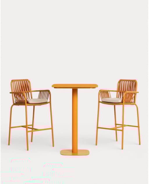 Set Tavolo Alto Quadrato (70x70 cm) Zoilo e 2 Sgabelli Alti in Alluminio (75 cm) Drian per Esterno