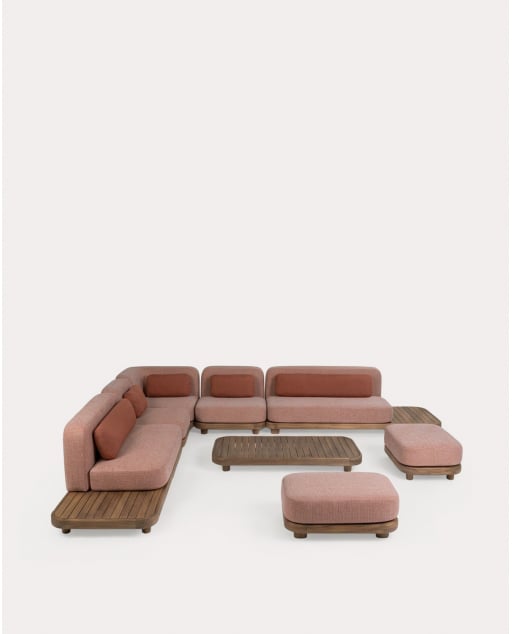 Set da Giardino da 7 Pezzi Divano, Divano Centrale, Divano Angolare, Pouf e Tavolino in Legno di Acacia e Tessuto Redik