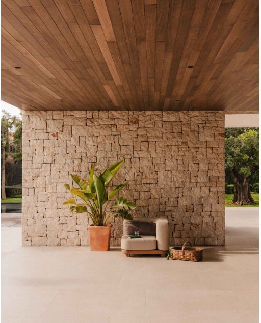 Modulo Angolare da Giardino in Legno di Acacia e Tessuto per Divano Modulare Redik