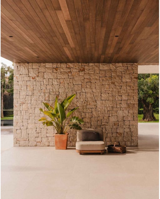 Modulo Centro Giardino in Legno di Acacia e Tessuto per Divano Modulare Redik