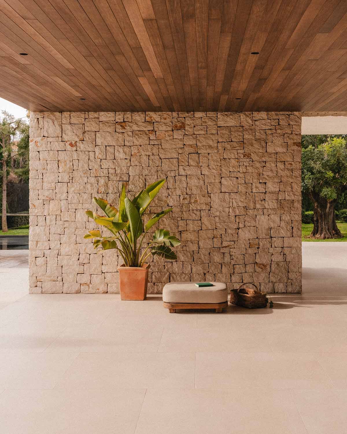 Modulo Pouf da Giardino in Legno di Acacia e Tessuto per Divano Modulare Redik, immagine della galleria 2
