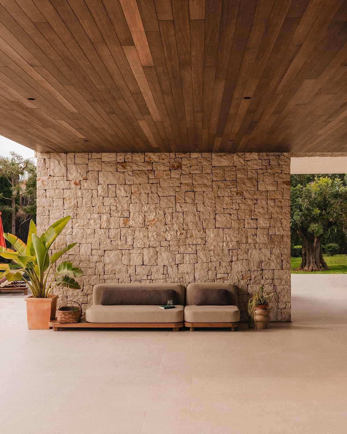 Set di Divani da Giardino Modulari da 2 Pezzi Modulo Divano e Modulo Centrale in Legno di Acacia e Tessuto Redik, immagine della galleria 2