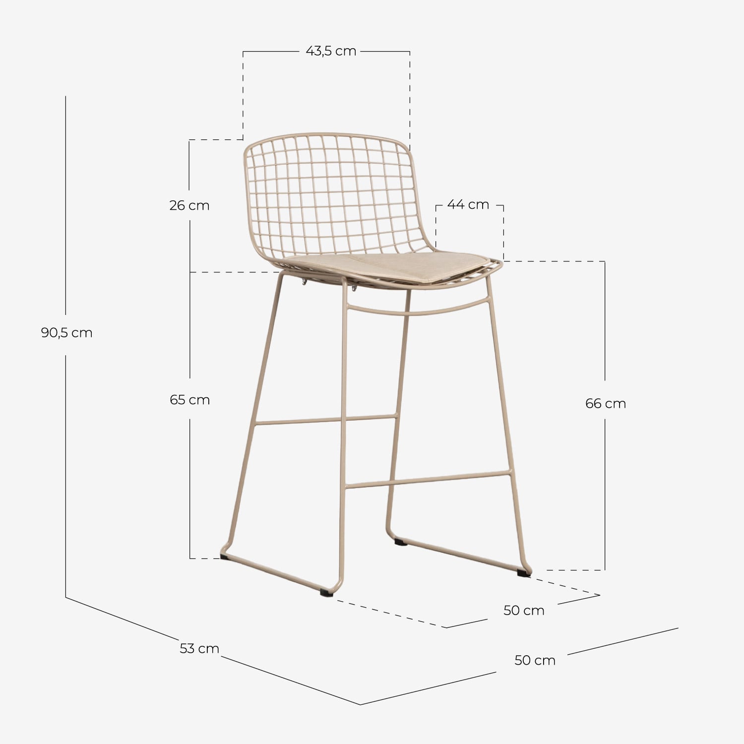 Sgabello Alto in Metallo (66 cm) con Schienale Basso Ar, Misure