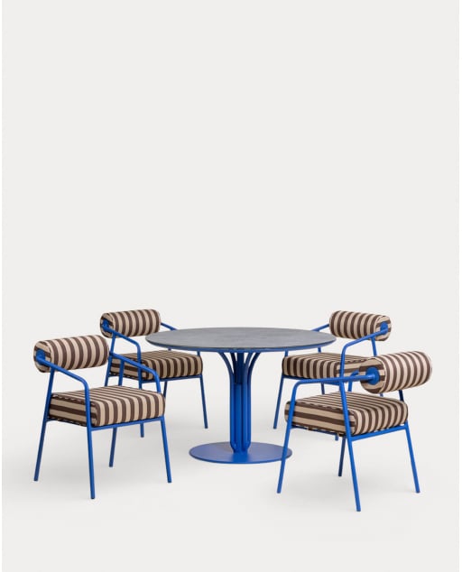 Set Tavolo Rotondo (Ø120 cm) Llibet e 4 Poltrone in Metallo Mitha per Uso Esterno - Blu Sapphire