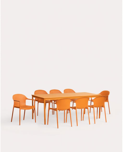 Set Tavolo Rettangolare in Metallo (200x90 cm) Dessie e 8 Poltrone in Polipropilene Juana da Esterno