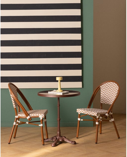 Set da Pranzo con Tavolo Rotondo (Ø60 cm) e 2 Sedie in Metallo e Rattan sintetico Yona Bistro