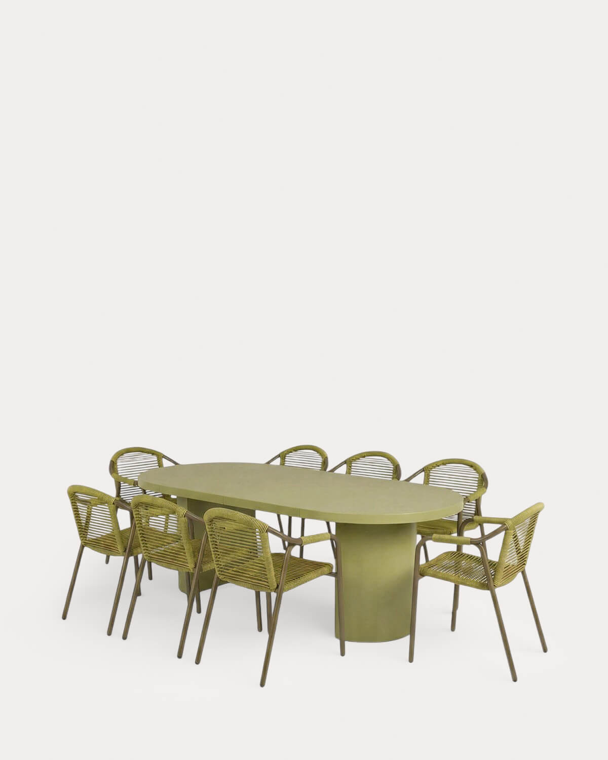 Set Tavolo Allungabile (Ø120-180x120 / 240x120 cm) Beca e 8 Sedie con Braccioli in Metallo e Corda Murna Outdoor