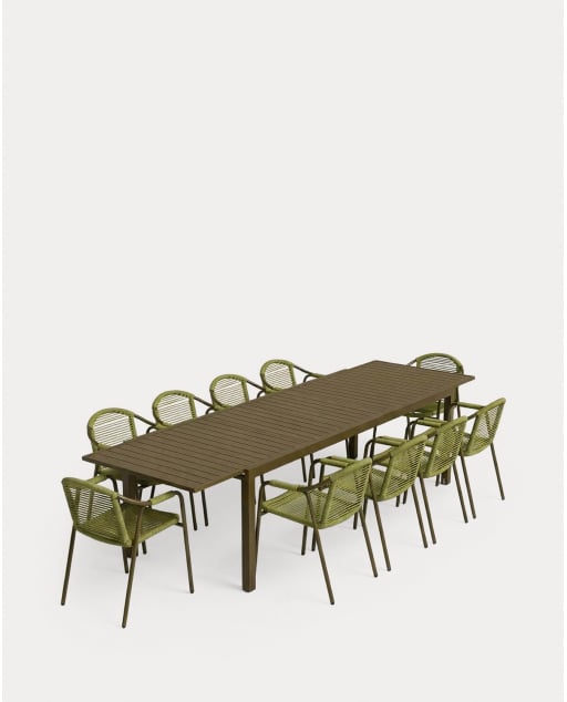 Set Tavolo Rettangolare Allungabile (135-265 cm) Seila e 6 Poltrone in Metallo Murna per Uso Esterno