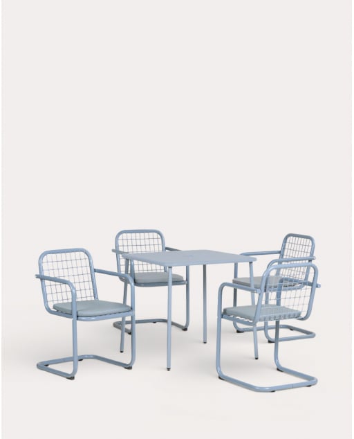Set Tavolo Quadrato (78x78 cm) Mijail e 4 Poltrone da Esterno in Metallo Biaritz