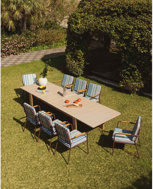 Tavolo da Esterno Rettangolare Allungabile in Cemento e Legno di Acacia (225-330x100 cm) Ubel