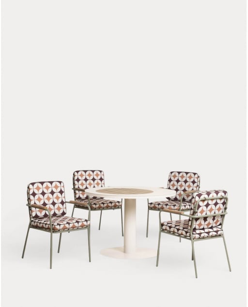 Set Tavolo Rotondo (Ø110 cm) Lirae e 4 Poltrone da Esterno in Metallo Edimbra