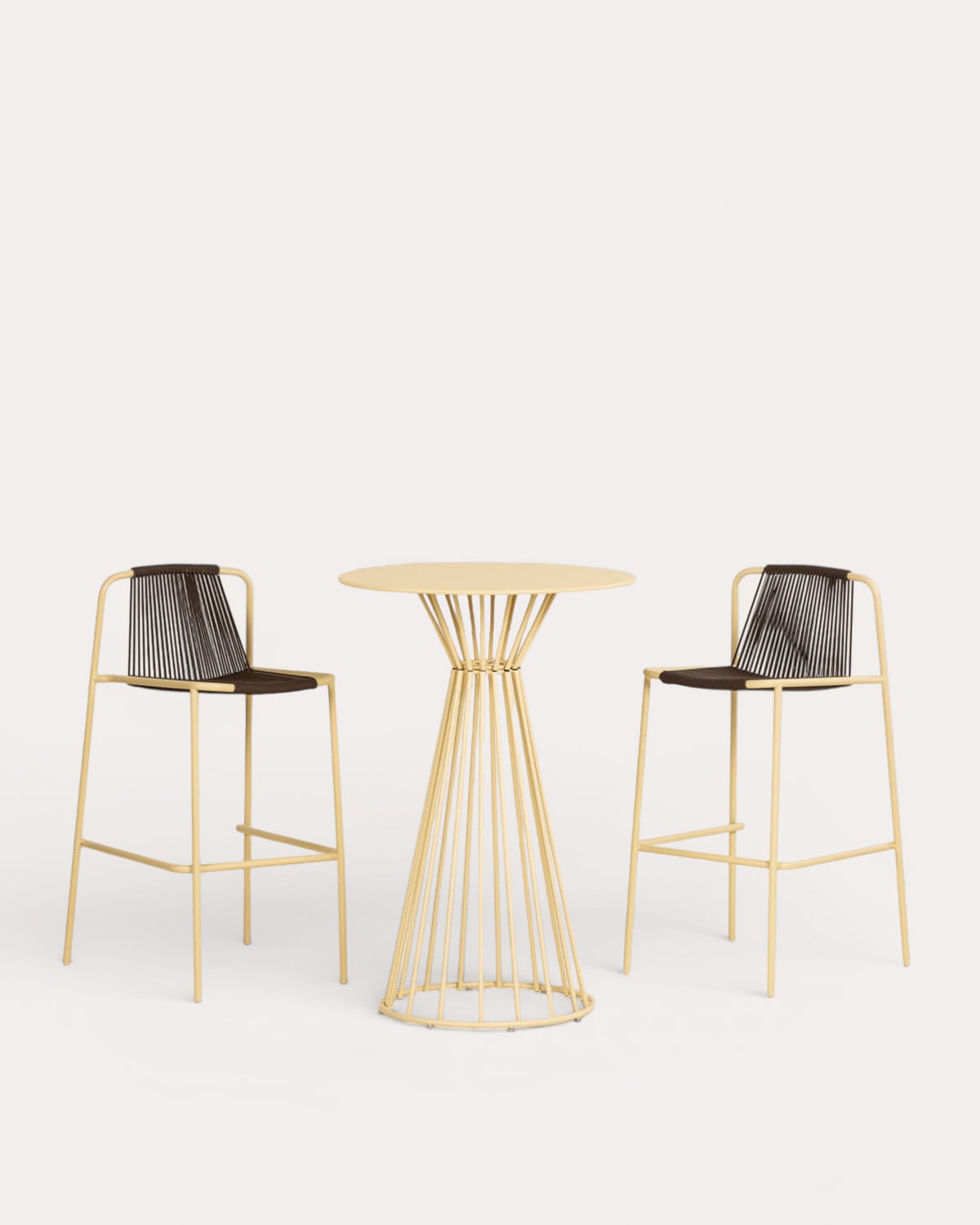 Set Tavolo Alto Rotondo (Ø70 cm) Nouli e 2 Sgabelli Alti in Metallo (75 cm) Mayailer per Uso Esterno, immagine della galleria 1