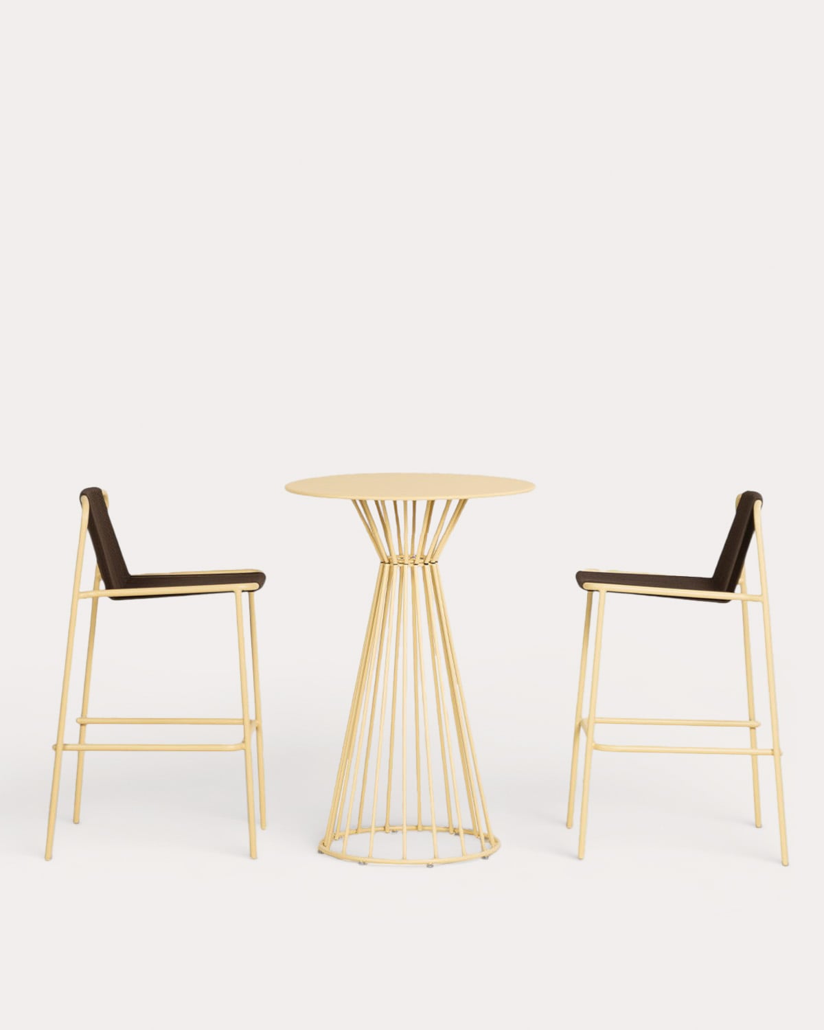 Set Tavolo Alto Rotondo (Ø70 cm) Nouli e 2 Sgabelli Alti in Metallo (75 cm) Mayailer per Uso Esterno, immagine della galleria 2