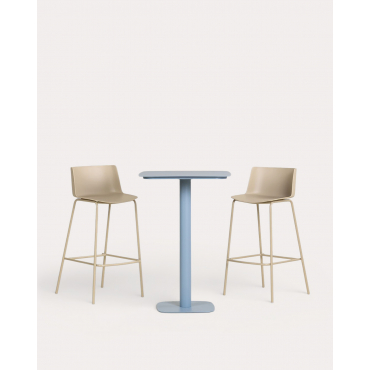 Set Tavolo Alto Quadrato in Metallo (70x70 cm) Zoilo e 2 Sgabelli Alti in Polipropilene (74 cm) Meivy per Esterno Blu Silvery - The Masie