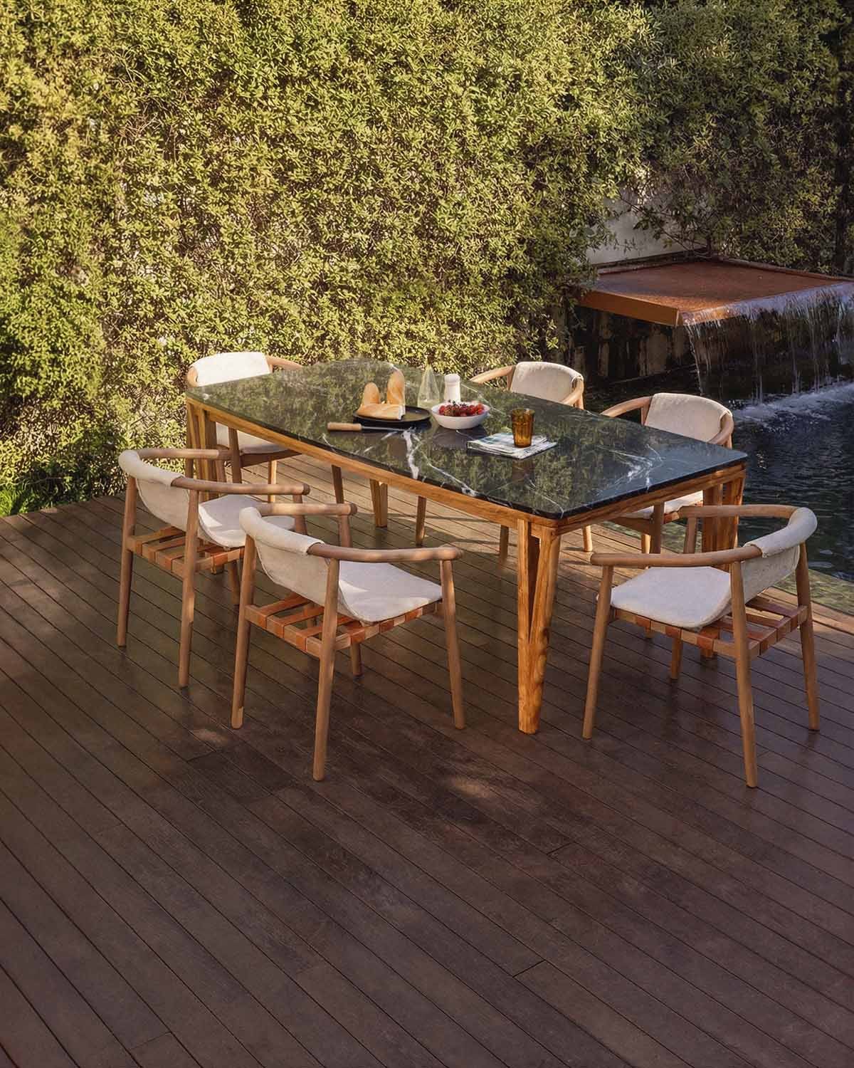 Tavolo da Esterno Rettangolare in Marmo e Legno di Acacia (220x100 cm) Mundy, immagine della galleria 2