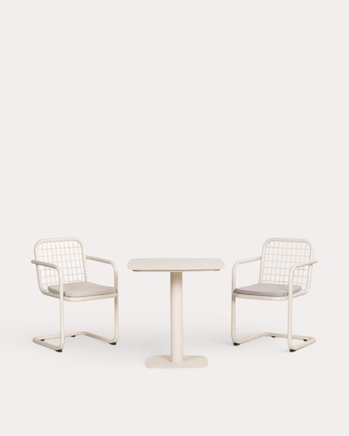 Set composto da Tavolo da Pranzo Quadrato (70x70 cm) Zoilo e 2 Sedie con Braccioli in Metallo Biaritz, immagine della galleria 1