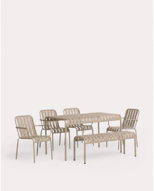 Set da Esterno con Tavolo Rettangolare (130x80 cm) con 1 Panca e 4 Sedie in Metallo Tavo