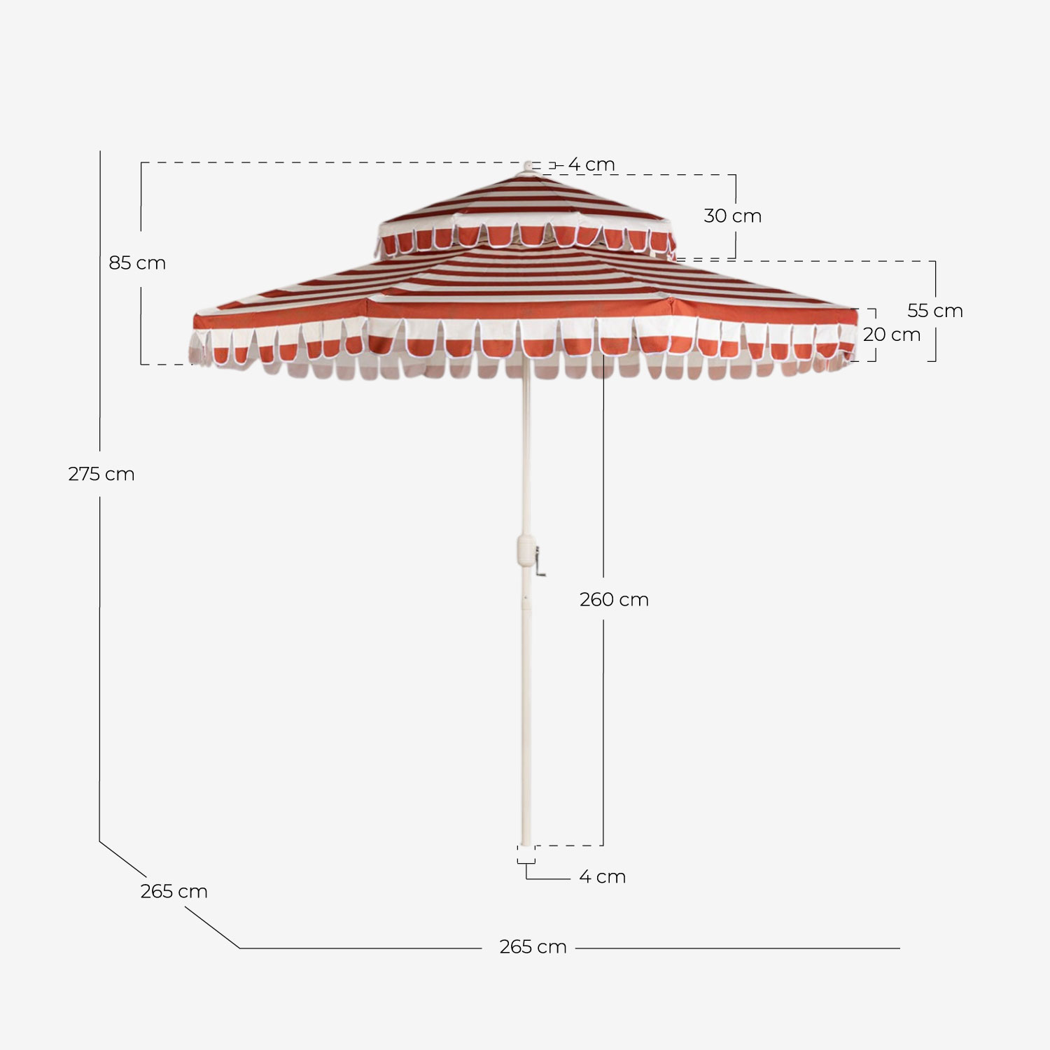 Ombrellone da Giardino e Terrazza (Ø265 cm) Hisado, Misure