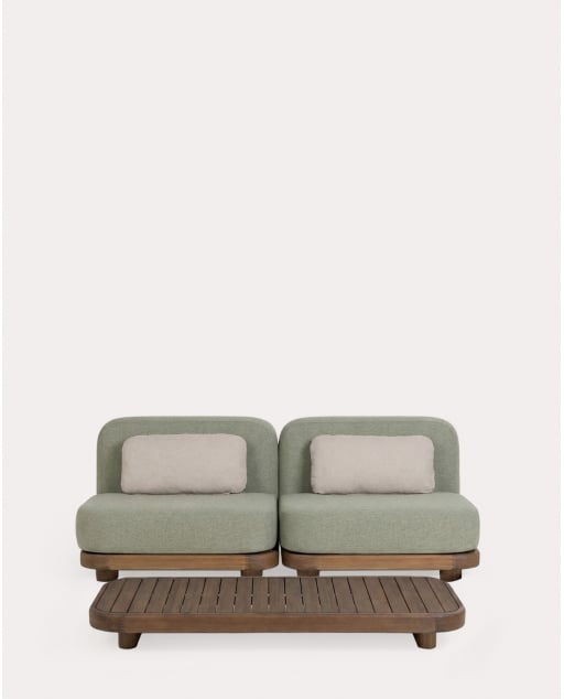Set da Giardino con 2 Moduli Centrali e Tavolino in Legno di Acacia e Tessuto Redik - Verde Nori