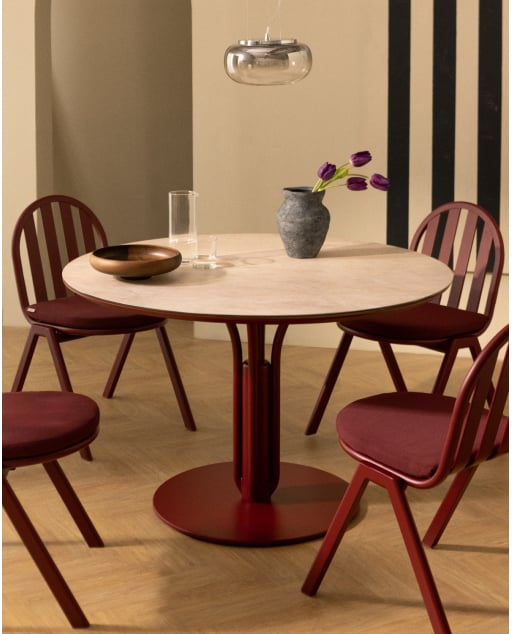 Tavolo da Pranzo Rotondo in Metallo e Vetro Temperato (Ø120 cm) Llibet