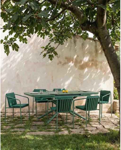 Set Tavolo Rettangolare Allungabile Kelsey (180-240x90 cm) e 6 Poltrone da Esterno in Alluminio Vinke