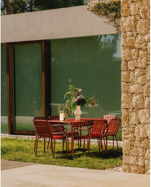 Set Tavolo Rettangolare (130x80 cm) e 6 Sedie con Braccioli in Metallo Tavo