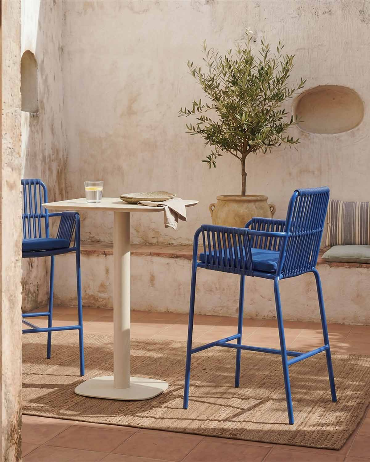 Pack 2 Sgabelli Alti da Esterno in Alluminio e Corda (75 cm) Drian, immagine della galleria 2