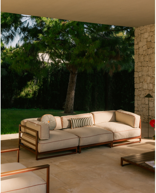 Divano da Giardino Modulare a 3 Pezzi con 2 Moduli Angolari e Modulo Centrale in Metallo e Tessuto Kristen