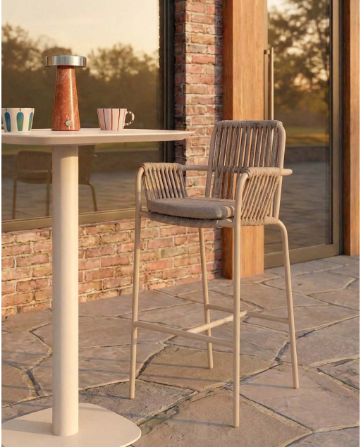 Sgabello Alto da Esterno in Alluminio e Corda (75 cm) Drian