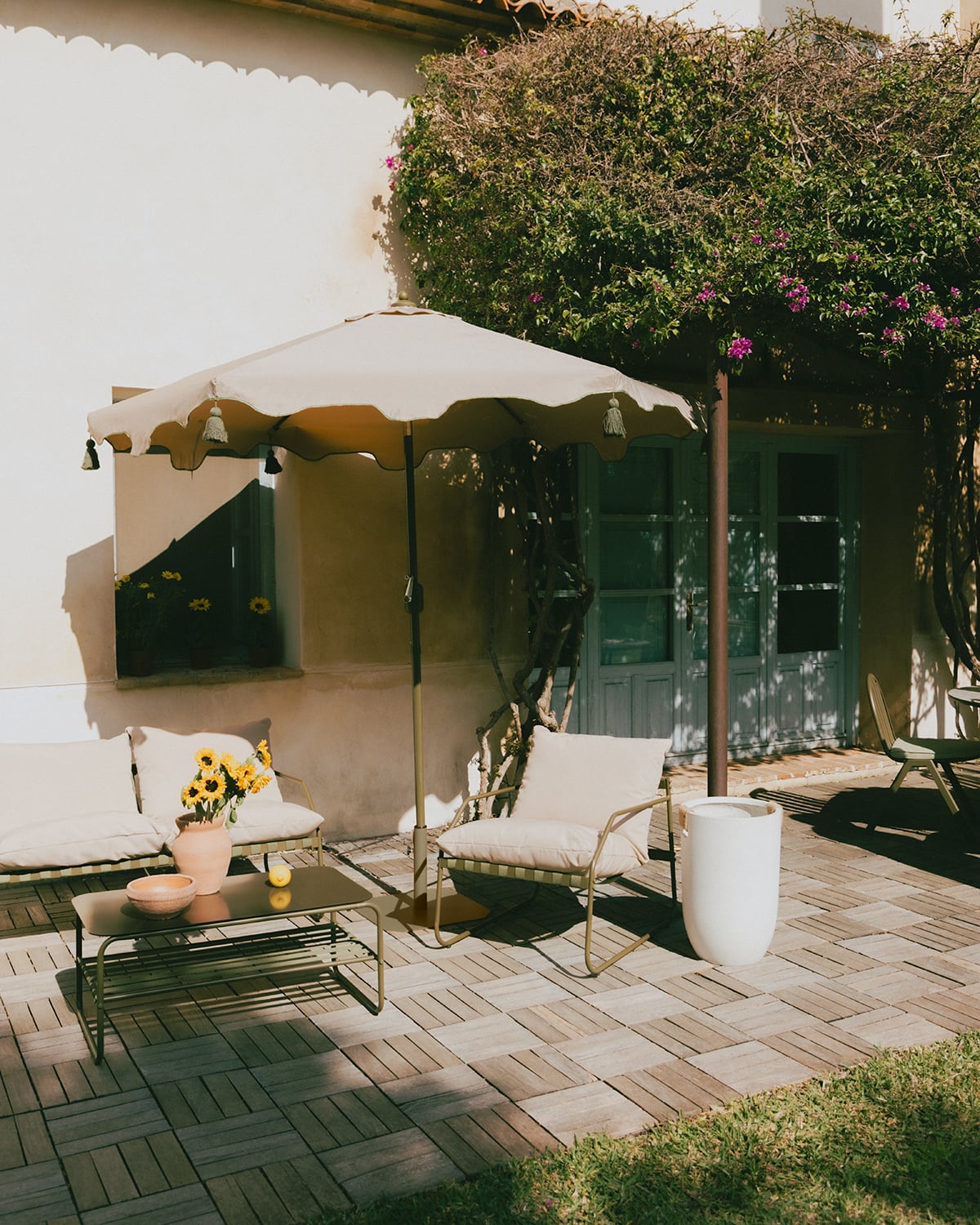 Set da Giardino con Divano a 2 Posti, 2 Poltrone e Tavolino da Caffè in Metallo e Tessuto Ohiane, immagine della galleria 3