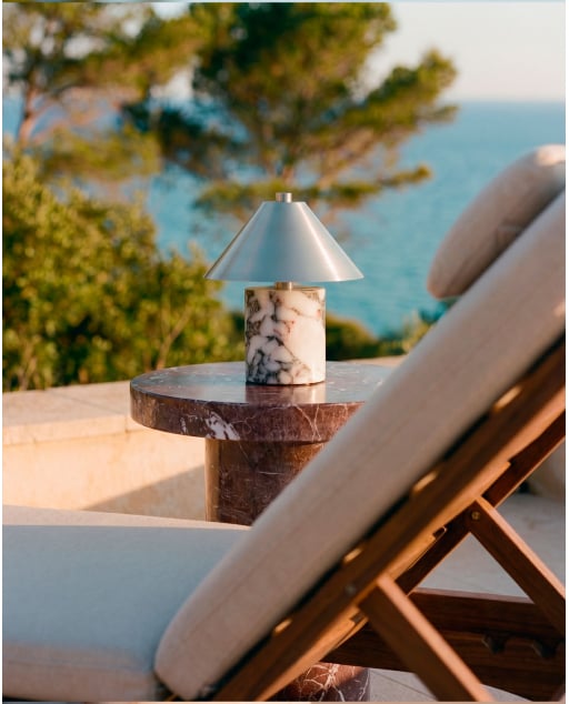 Lampada da Tavolo LED senza Fili per Esterni in Marmo e Metallo Obely