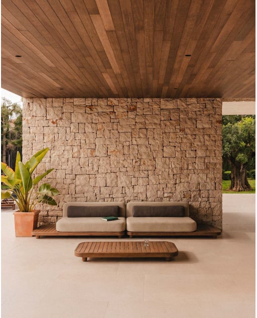 Set da Giardino con 2 Divano a 2 Moduli e Tavolino in Legno di Acacia e Tessuto Redik