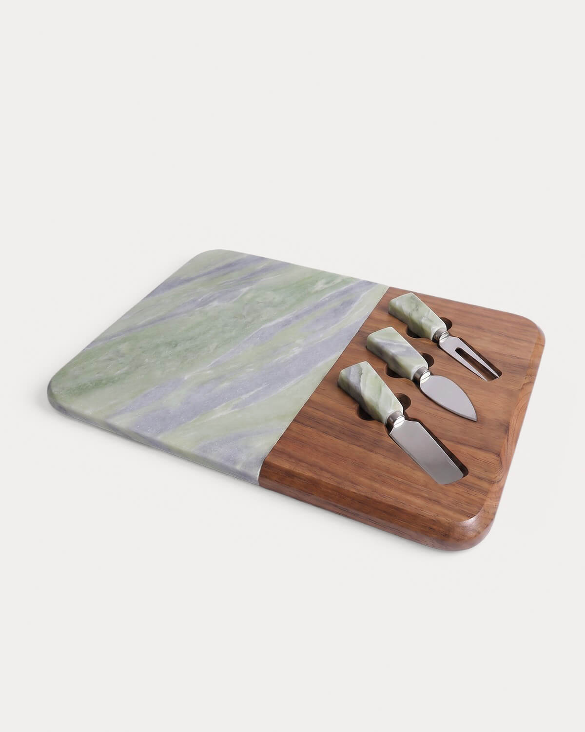 Set tagliere per formaggi in marmo e legno di acacia con 3 coltelli Serbal, immagine della galleria 1