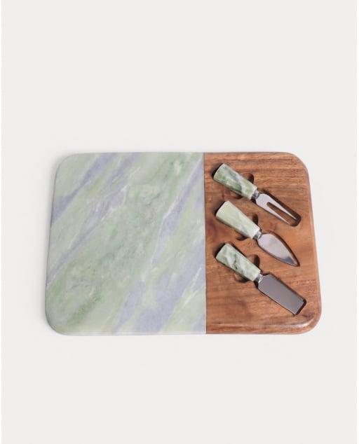 Set da Formaggio in Marmo e Legno di Acacia con 3 Coltelli Serbal