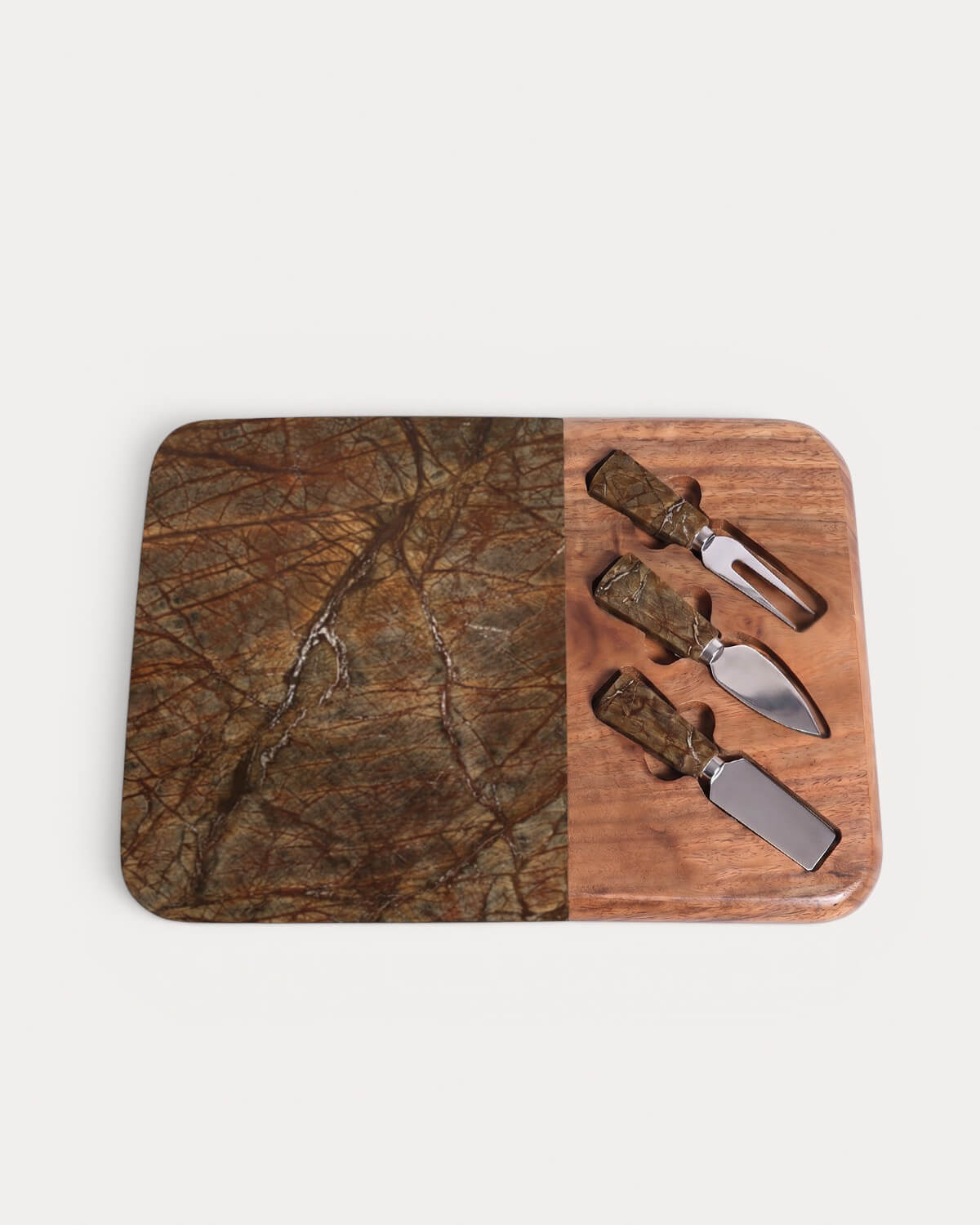 Set da Formaggio in Marmo e Legno di Acacia con 3 Coltelli Serbal, immagine della galleria 4