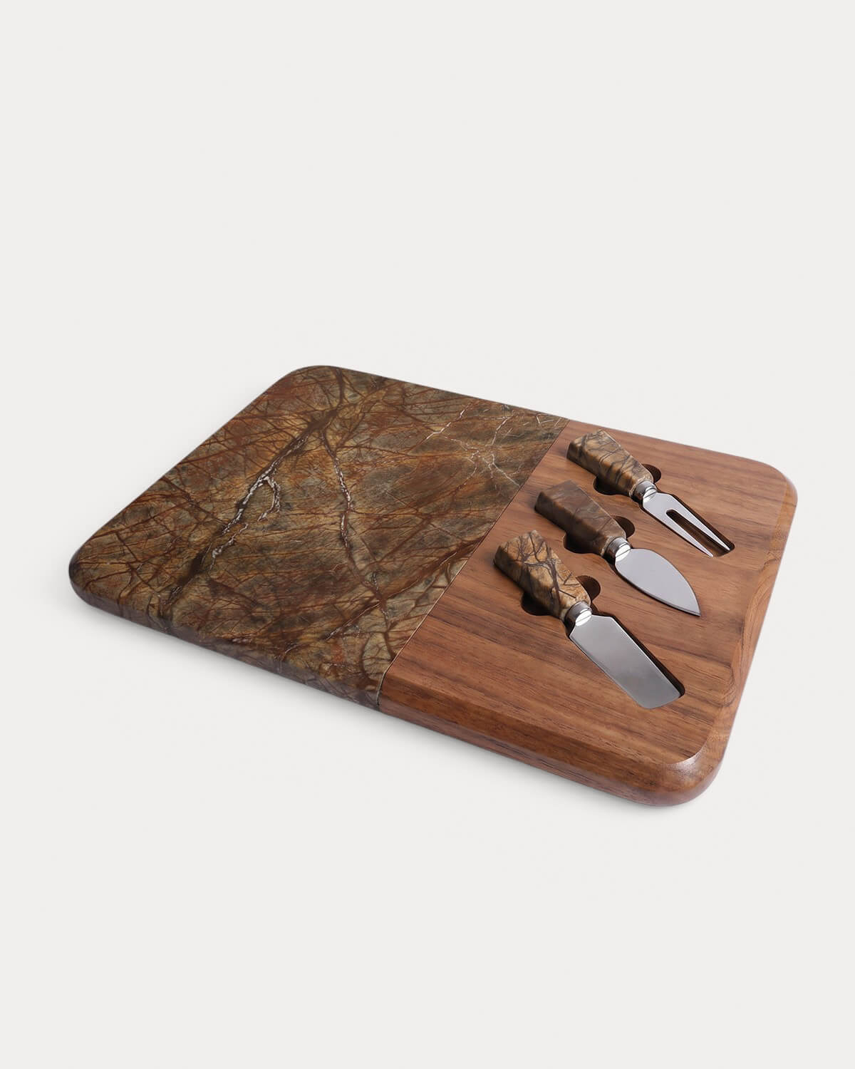 Set da Formaggio in Marmo e Legno di Acacia con 3 Coltelli Serbal, immagine della galleria 1