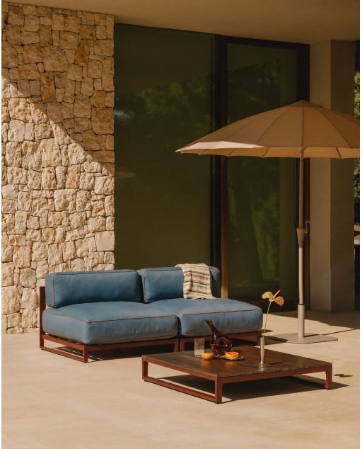 Set da Giardino con 2 Moduli Centrali e Tavolino in Metallo e Tessuto Kristen