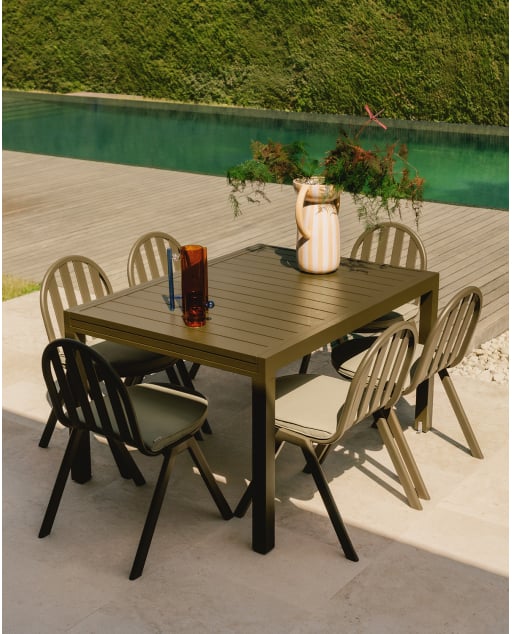 Set Tavolo Rettangolare Allungabile Seila (135-265x100 cm) e 6 Sedie da Esterno in Alluminio Llibet